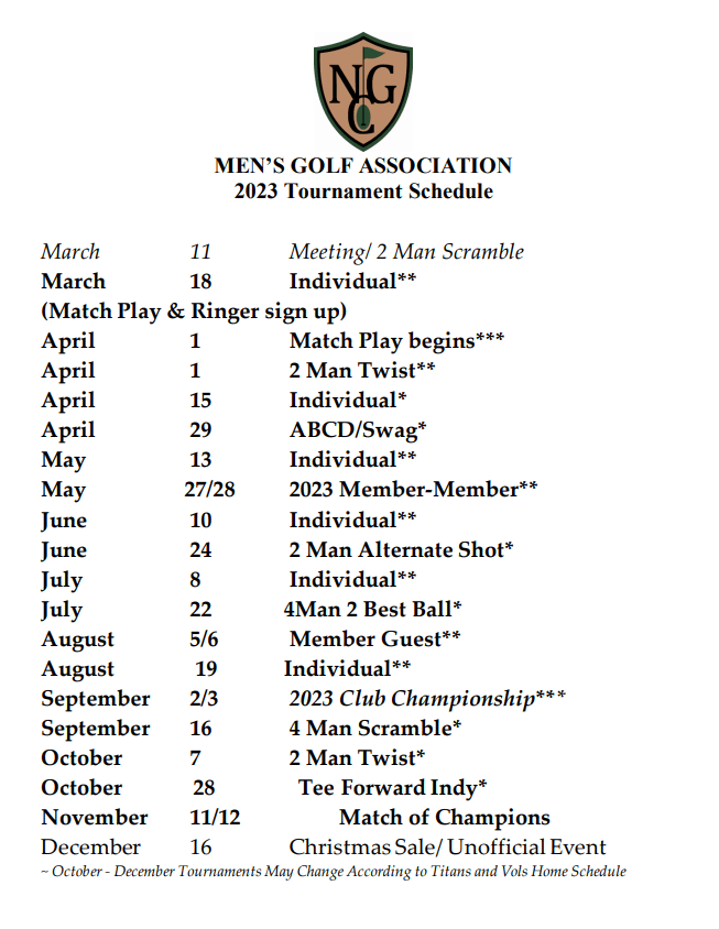 2023 MGA Schedule - Nashboro Golf Club